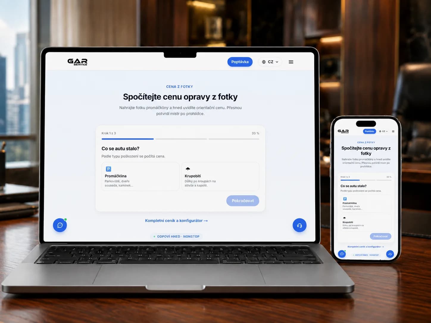 Nový web GAR Service na displeji telefonu a notebooku